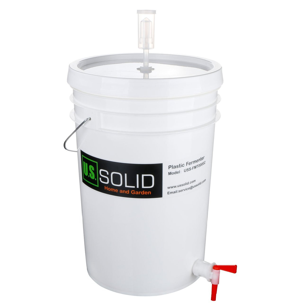 U.S. Solid Plastic Fermenter, Fermenting Bucket with Spigot and 3-piece  Airlock, 6.5 Gallon